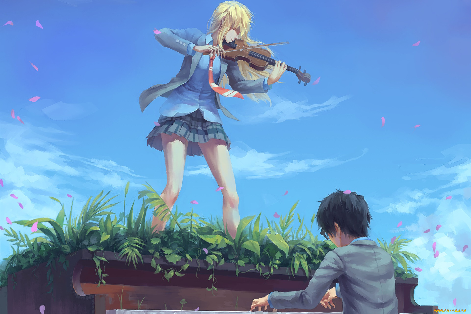 Your lie. Your Lie in April. Your Lie in April аниме. Your April Lie рабочий стол. Атака титанов твоя Апрельская ложь на заставку.